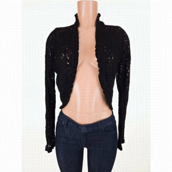 Elie Tahari Sweaters - ELIE TAHARI L Extra Fine Merino Wool Crochet Cardigan Sweater in Black